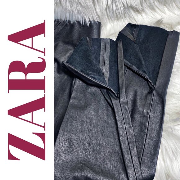 ZARA FAUX LEATHER PANTS MID RISE ANKLE ZIP BLACK GOTHCORE BIKER STREETWEAR, MED - Picture 10 of 16